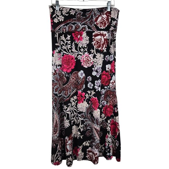 Venus Fold Over Waist Maxi Skirt Sz L Floral Paisley Boho Fairy Whimsigoth - Picture 1 of 4